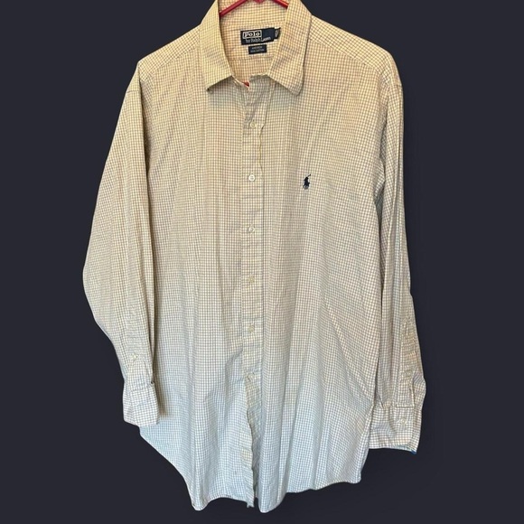 Polo Ralph Lauren Andrew Button-Down Shirt – Yellow & Blue Check – Size 17 32/33 - Picture 3 of 8